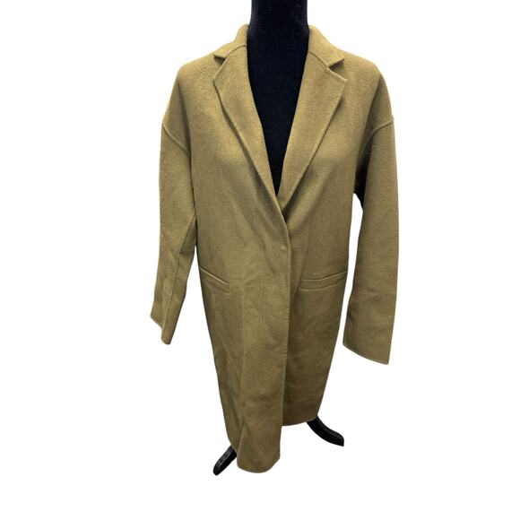 ZARA Wool Blend Minimalist Overcoat Small Olive Brown Classic Fall Coat - Picture 6 of 12